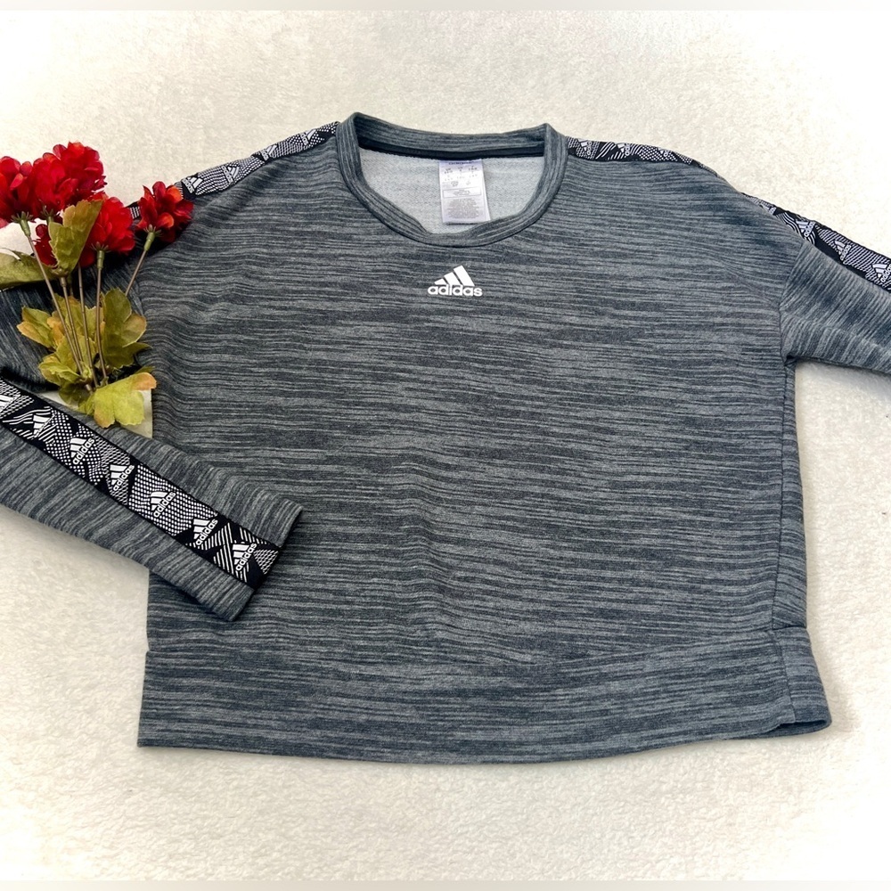 Adidas Grey Essentials French Terry Cropped Sweatshirt- Small